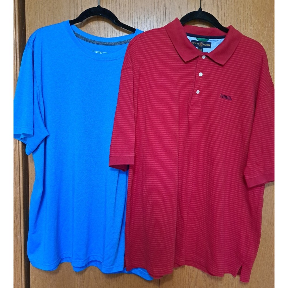 2 Mens 2XL Activewear Shirts Tommy Hilfiger Short Sleeve Athletic Tops Red Blue